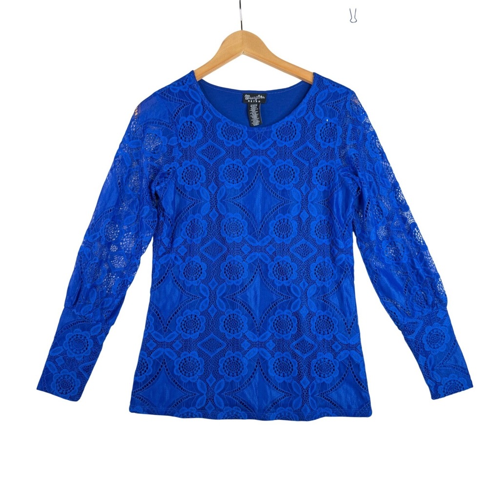 Wrangler Retro Lace Overlay Long Sleeve Blouse size Medium Blue